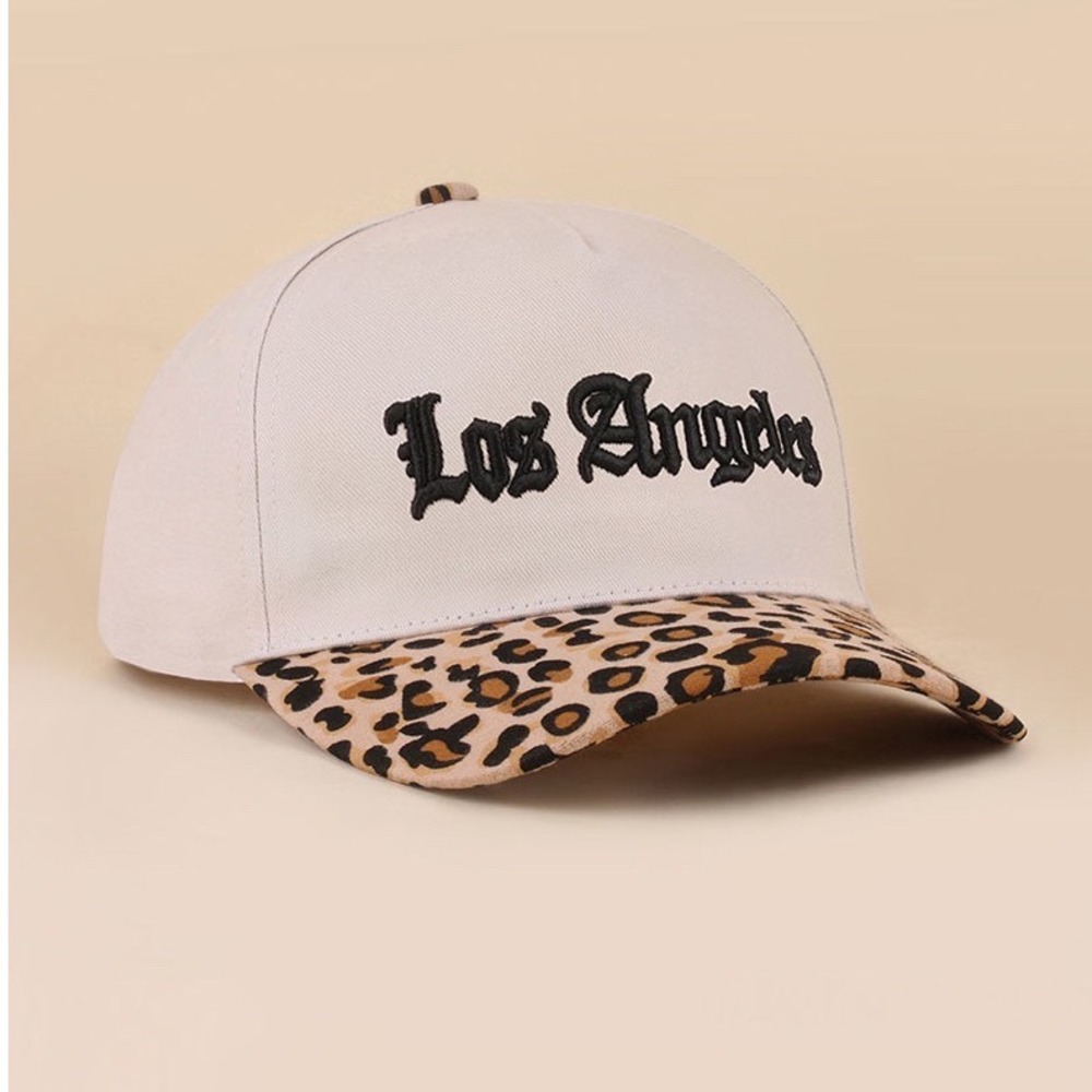 304.New Los Angeles Two Tone Cotton Baseball Hat Leopard Print Brim Cream OS